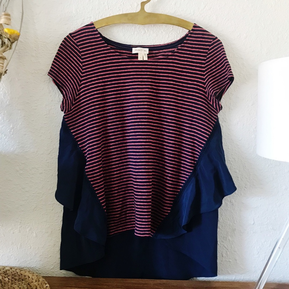 NEW Anthropologie Meadow Rue Striped Ruffle Top